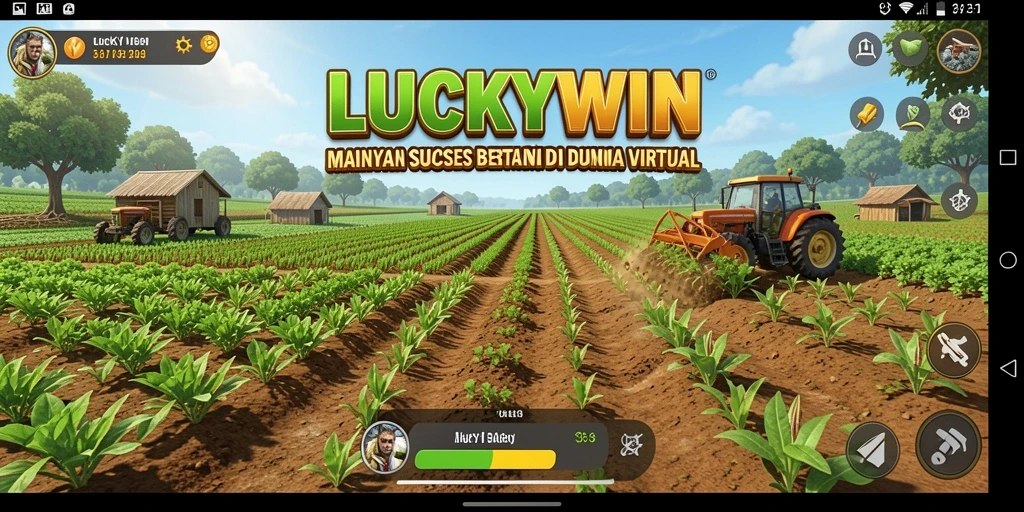 Screenshot gameplay LUCKYWIN yang penuh warna dan aktivitas bertani.