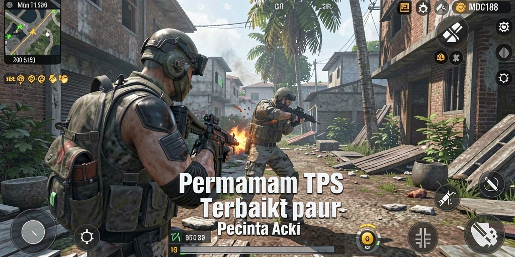 Screenshot utama <strong>MDG188</strong> yang menampilkan aksi pertempuran intens dalam gameplay TPS.