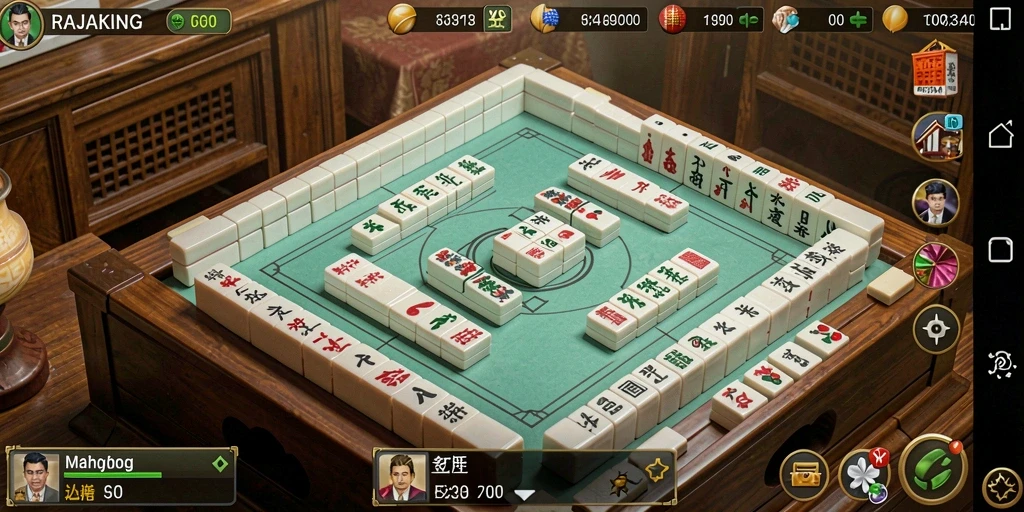 Screenshot gameplay RAJAKING menampilkan momen seru saat menyusun tile Mahjong.