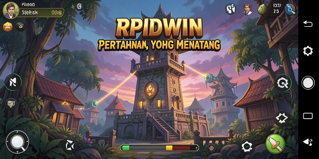 Tampilan menara dan musuh dalam gameplay RPIDWIN yang seru.